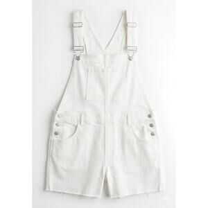 Express White Denim Shortalls Overalls Size Large Raw Hem